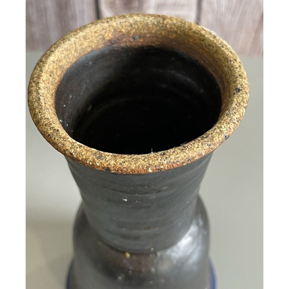 Handmade Studio Pottery Goblets Pair Gunmetal Cobalt Blue Stoneware Chalice 4oz - Picture 9 of 16